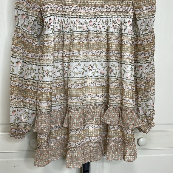 Koko & Mason Women’s Ivory Floral Print Long Sleeve Mini Dress Sz M Smocked NWT - Picture 3 of 13